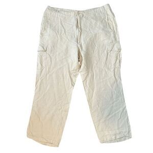 Cubavera Linen Blend Cargo Pants Casual Drawstring Beach Summer Mens 44X32 Cream